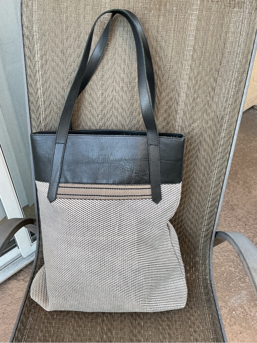 Baltic Line Anna Kaszer Striped Wool Tote with Black Leather Trim